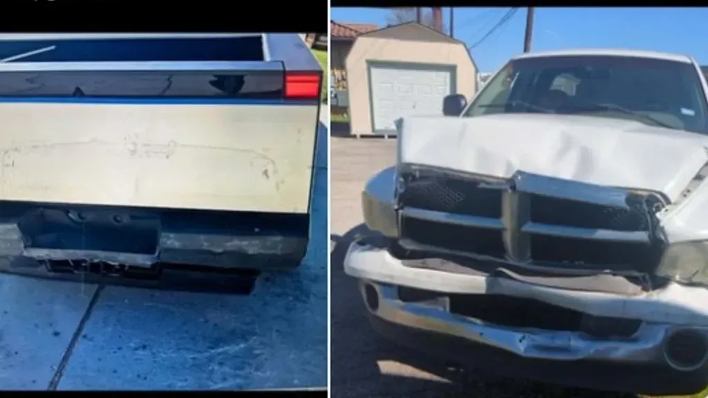 Tesla Cybertruck Sustains Minimal Damage in Rear-End Collision with Dodge Ram Pickup