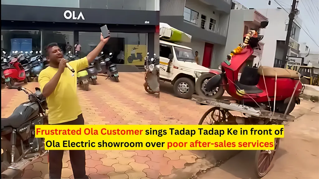 Customer Voices Concerns Outside Ola Electric Showroom
