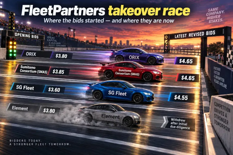 FleetPartners takeover contest narrows to SG Fleet, ORIX and Sumitomo